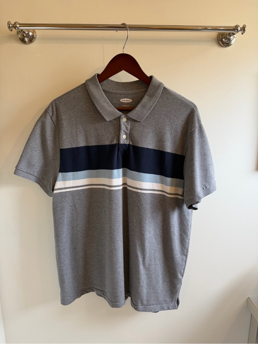 Old Navy Grey Polo with Navy and White Stripes